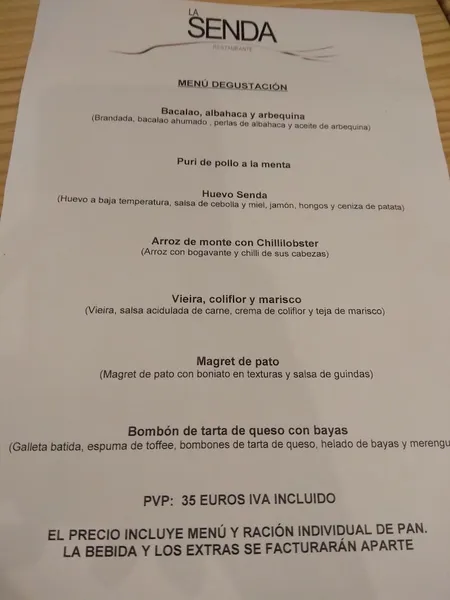 menu 0 of Restaurante La Senda