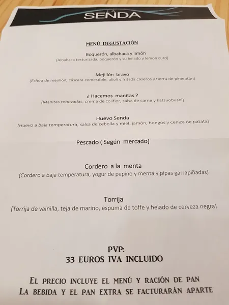 menu 2 of Restaurante La Senda