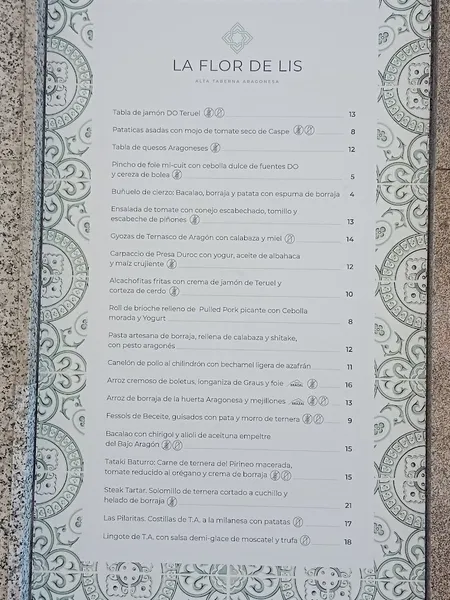 menu 1 of La Flor de Lis