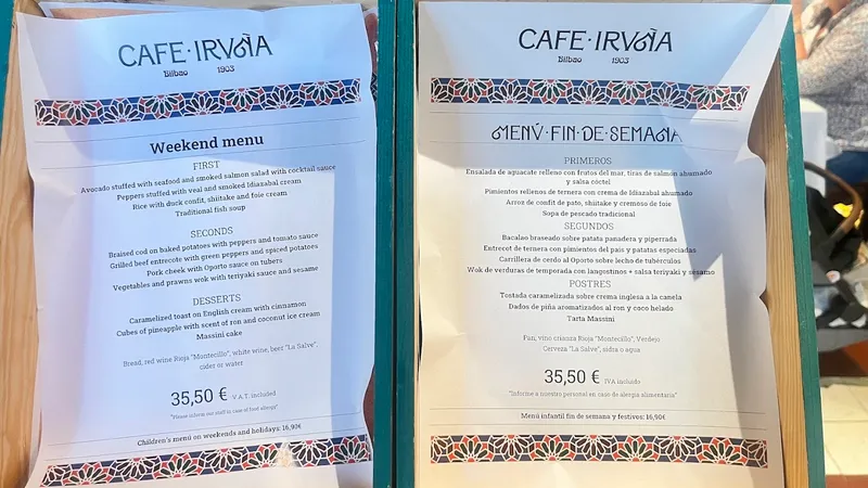 menu 1 of Café Iruña