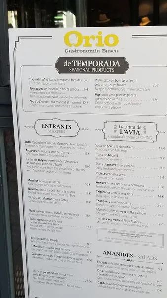 menu 1 of ORIO BCN Gòtic