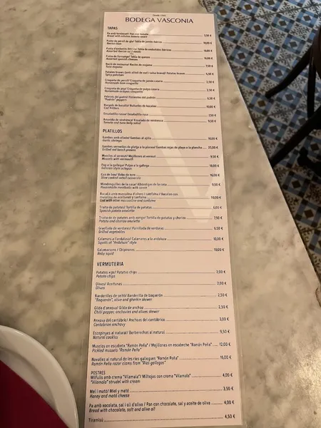 menu 1 of Bodega Vasconia