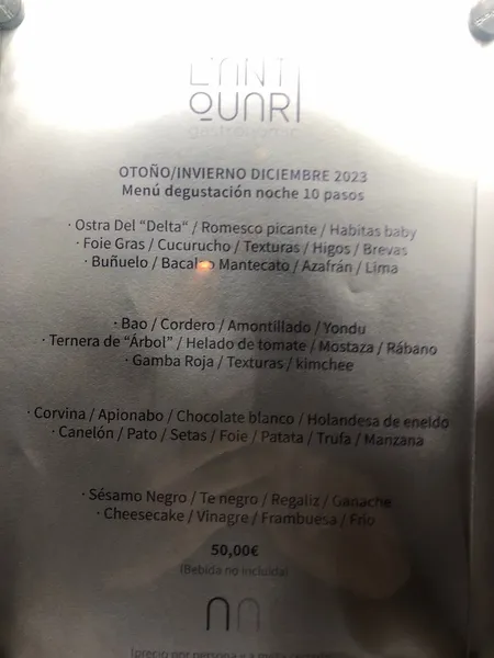 menu 1 of L'Antiquari Gastronòmic