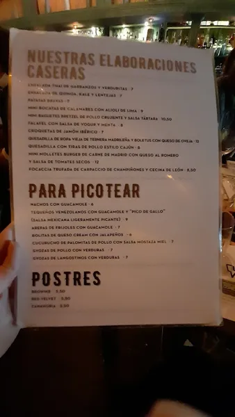 menu 1 of Areia Club