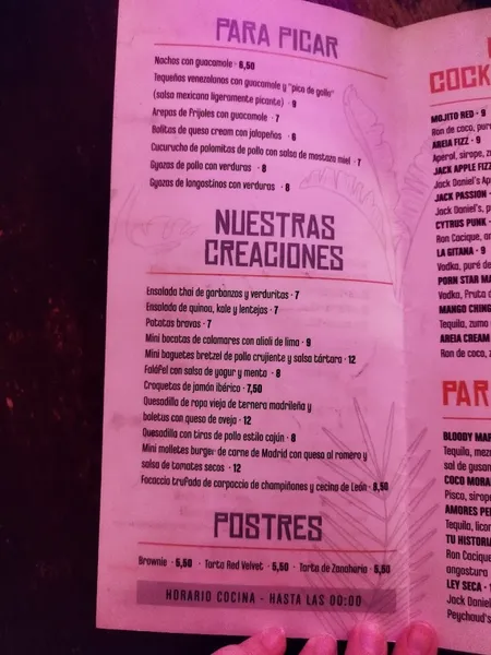 menu 2 of Areia Club