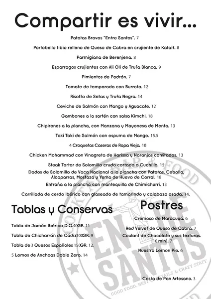 menu 1 of Entre Santos Madrid