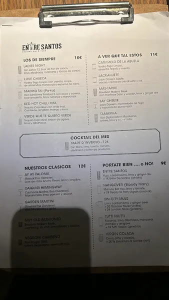 menu 2 of Entre Santos Madrid
