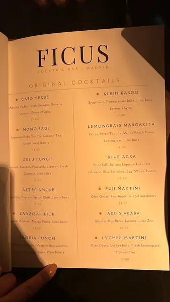 menu 0 of Ficus Bar