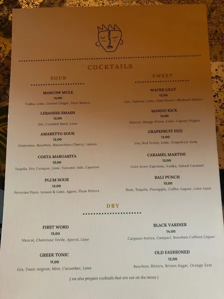 menu 1 of Ficus Bar