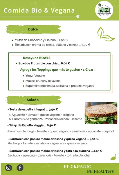 menu 1 of Casa Verde - Vegan Restaurant and Organic Shop