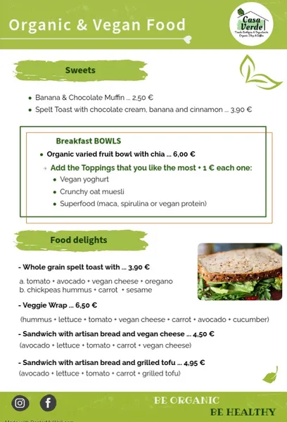 menu 2 of Casa Verde - Vegan Restaurant and Organic Shop