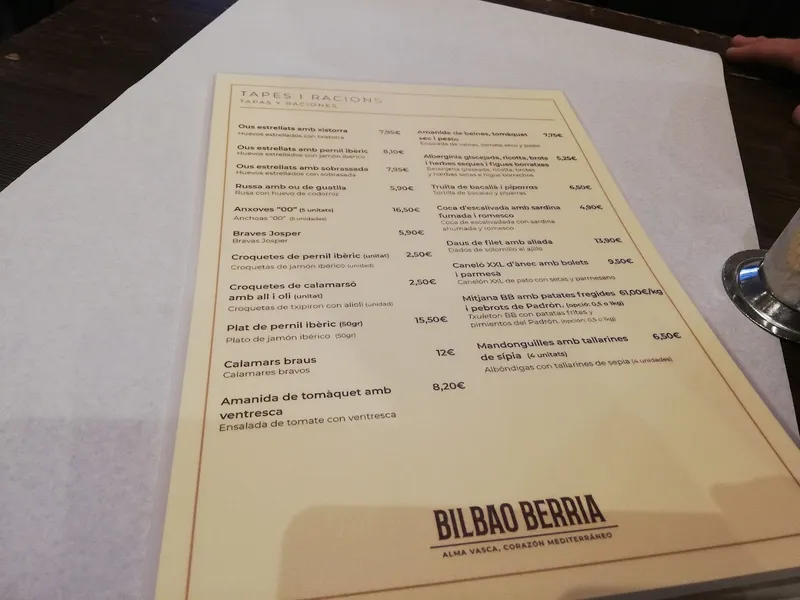 menu 0 of Bilbao Berria Barcelona