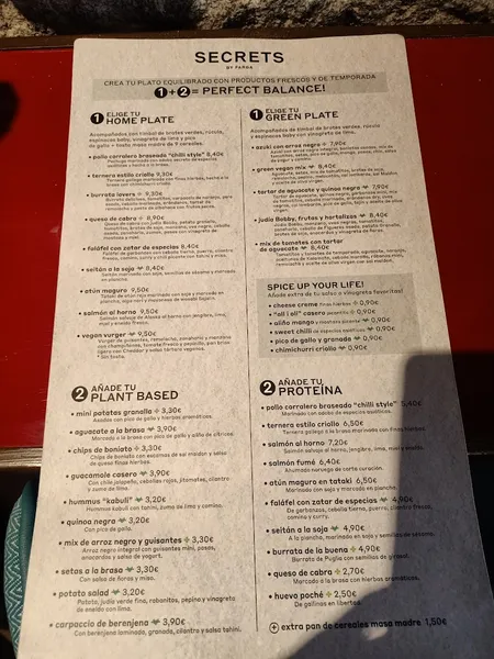 menu 2 of Secrets Chueca