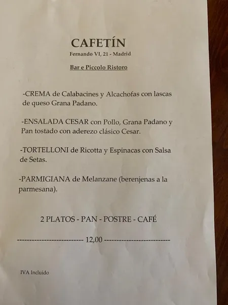 menu 0 of Cafetin