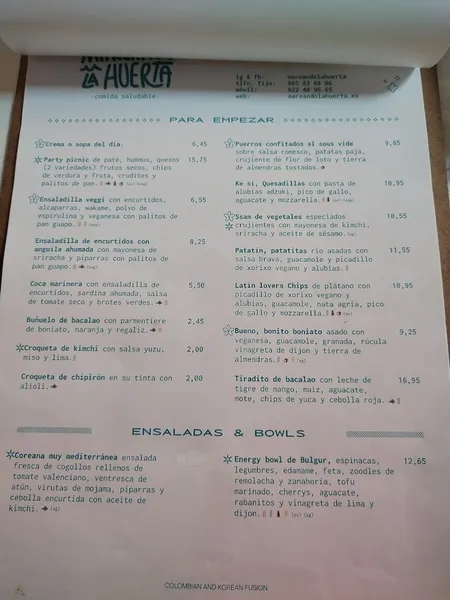menu 2 of Mareando la Huerta