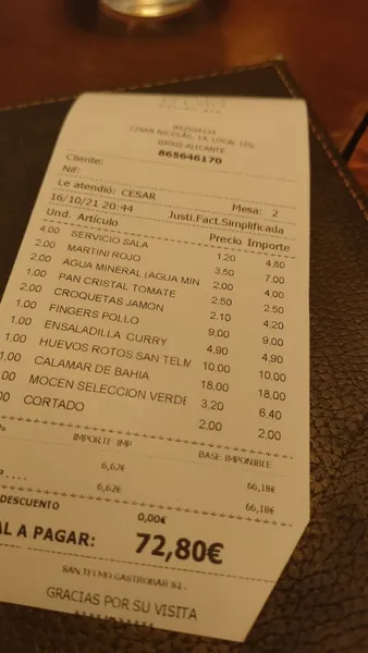 menu 2 of San Telmo Gastrobar