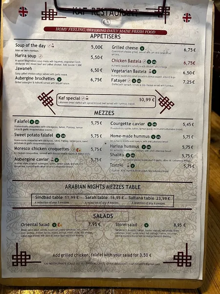 menu 1 of Kaf Restaurante cocina fusion oriental