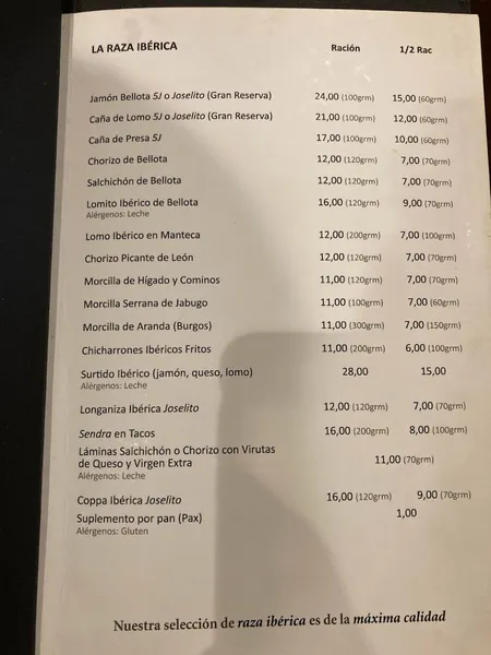 menu 1 of Mesón Ibérico