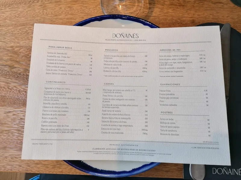 menu 1 of Doña Inés - Romance Gastronómico