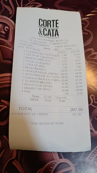 menu 2 of RESTAURANTE CORTE Y CATA