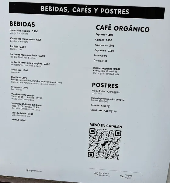 menu 1 of Green Kiss - Hospital Sant Pau
