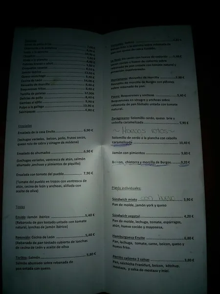 menu 2 of Bar El Envite