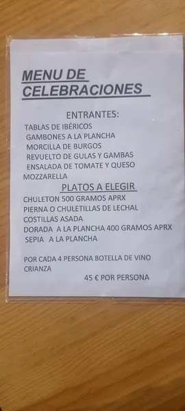menu 1 of Las Tejas