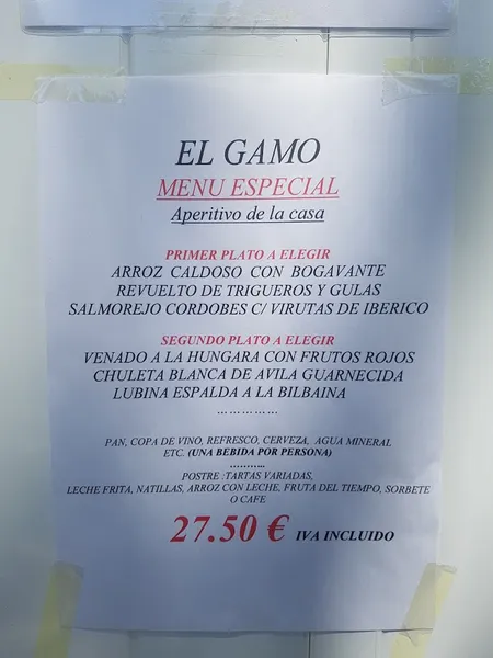 menu 1 of Restaurante El Gamo