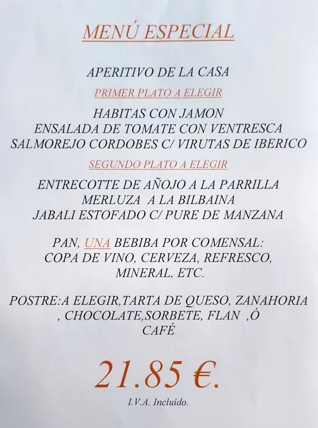 menu 1 of Restaurante La Montaña