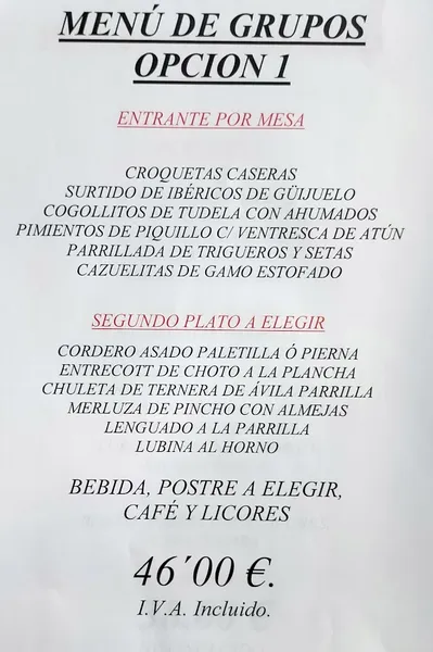 menu 2 of Restaurante La Montaña