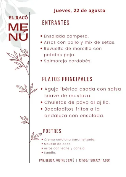 menu 0 of Restaurante Bar El Racó de Aranaz