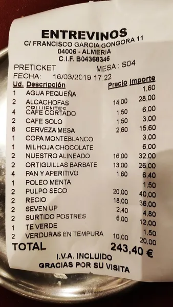 menu 2 of Taberna Entrevinos