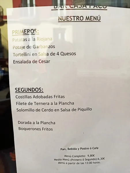 menu 0 of Casa Paco