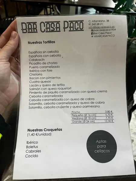 menu 1 of Casa Paco