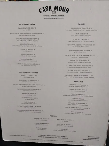 menu 0 of Restaurante Casa Mono