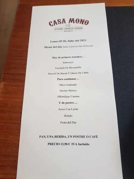 menu 1 of Restaurante Casa Mono