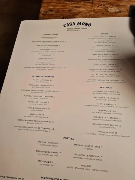 menu 2 of Restaurante Casa Mono