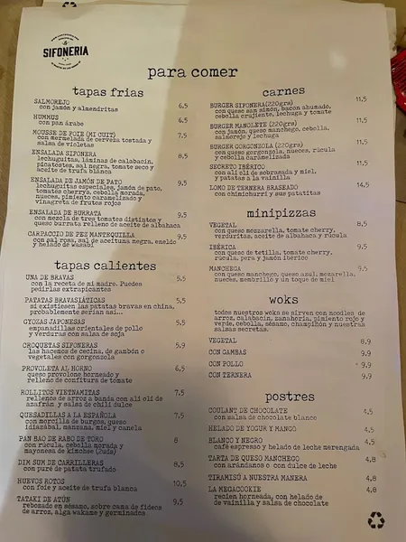 menu 0 of La Sifonería