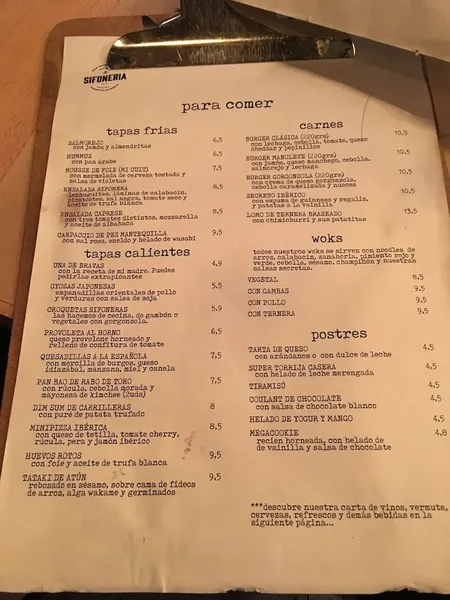 menu 2 of La Sifonería