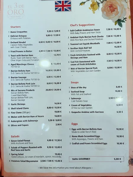menu 0 of Restaurante El 3 de Oro
