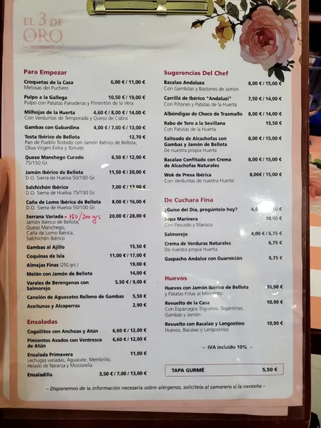 menu 1 of Restaurante El 3 de Oro