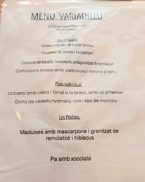 menu 0 of Restaurante La Panxa del Bisbe