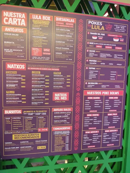 menu 1 of Lula Natxería