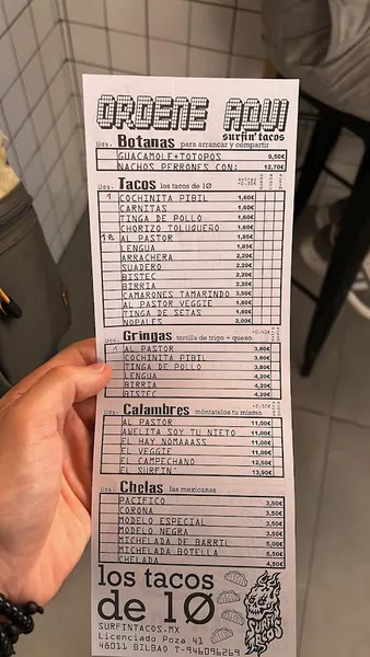 menu 1 of Los tacos de 10 by Surfin' Tacos