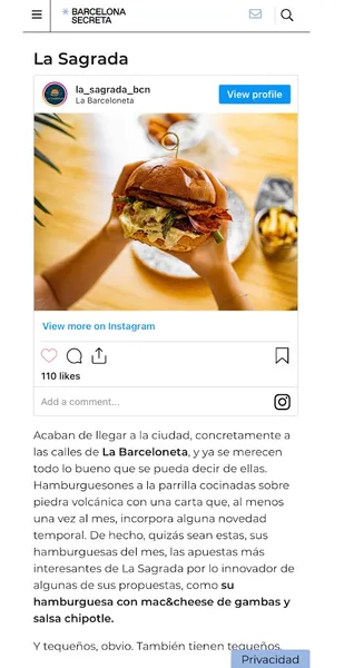 menu 1 of La Sagrada Hamburgueseria