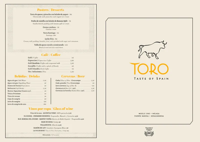 menu 1 of TORO Muelle Uno