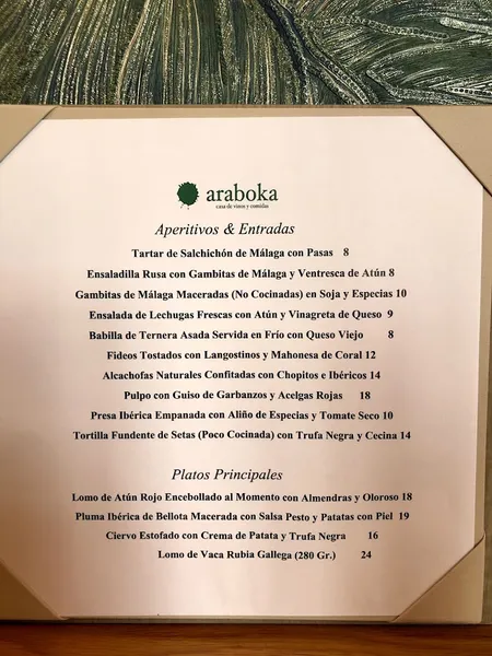 menu 2 of Araboka Restaurante en Málaga