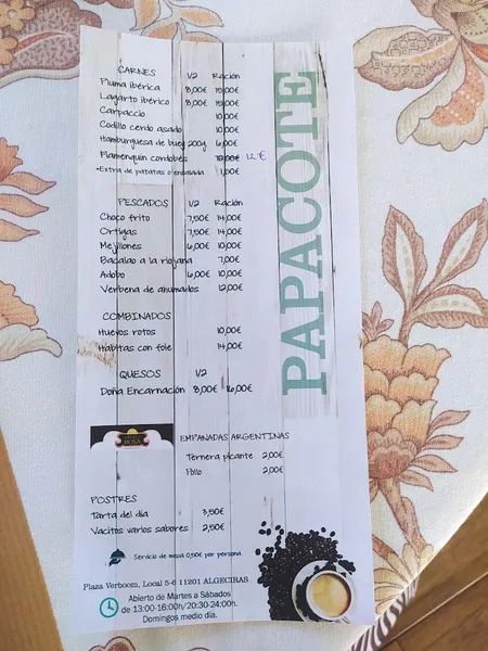 menu 0 of El Colmado de Papacote