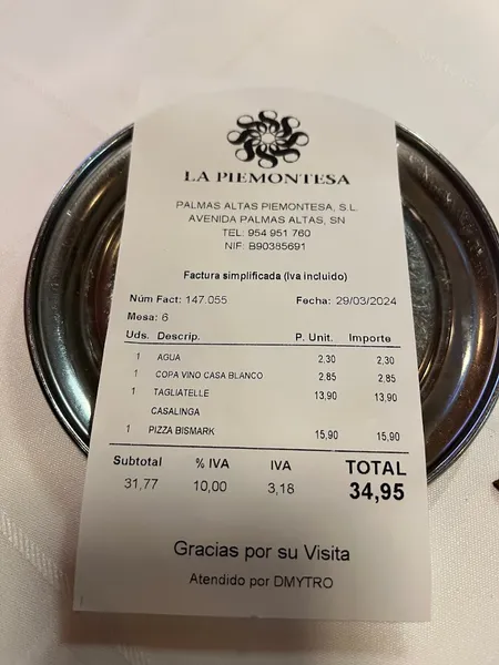 menu 1 of Restaurante La Piemontesa | CC Lagoh Sevilla