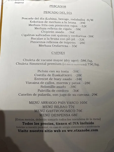 menu 0 of ETXANOBE